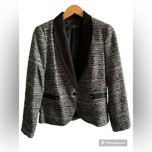 Zara Women’s Tuxedo-style Jacket in Medium, zipper accents and silver threading